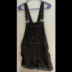 Black Denim Overall Shorts